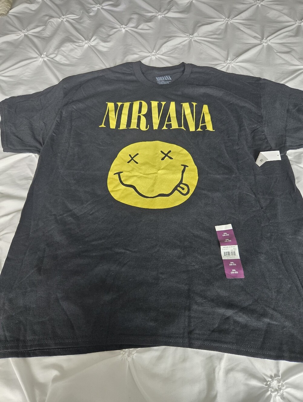 NIRVANA Black Short-Sleeve Tee with Yellow Smiley Logo